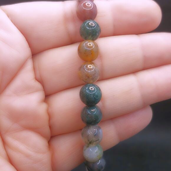 Mixed Moss Agate Gemstone Bracelet Handmade 8mm Beaded Stretch Natural NEW - Picture 8 of 11